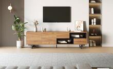 Tv Stand With Storage Brown Made Of Wood For Living Room And Media Area - 棕色 - 查看 3