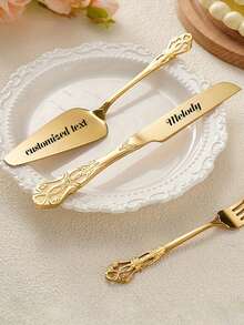 Customized Text Logo Wedding Cake Knife And Server Set, Mr. And Mrs. Gift Set, For Wedding, Engagement, Birthday, Anniversary, Graduation, Bachelor Party, Wedding Souvenir, Thanksgiving, Christmas Gift - Multicolor - View 5