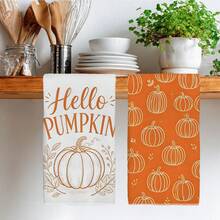 2PCS Kitchen Towel, Autumn Theme Minimalist Pumpkin Pattern Print, 40*60cm Rectangular Microfiber Kitchen Towel, Dish Cloth, Table Cloth, Hand Towel, Kitchen Decor, Home Decor, Neighbor Housewarming Gift, Kitchen Napkin And Dish Cloth, Home Decor, Gift - Orange - View 7