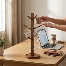 1pc Vintage Nano Bamboo Cup Holder, European Style Desktop Cup Draining Rack, Multi-Purpose Mug Storage Rack For Living Room, Kitchen, Office, Light Luxury Nordic Style Natural Wood Solid Wood Cup Holder, Rounded Edges No Burrs Scratch-Resistant - 1PC - View 5