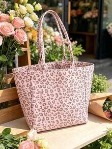 Pink Leopard-Print Tote Bag With Matching Cosmetic Pouch And High-Capacity Shoulder Shopping Bag;Suitable For Shopping, Trips.For Teachers' Day,Partie - Multicolor - View 7