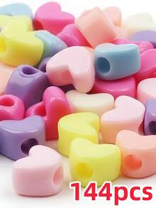 72/144PCS Acrylic 16mm Large Heart Beads, Large Hole Heart Beads, Random Mixed Colors, Solid Colors, For DIY Necklace, Bracelet, Pendant, Beaded Pen And Other Accessories - Multicolor - View 9