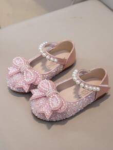 Girls' Flat Shoes Spring Autumn Princess Shoes All Season Rhinestone Shiny Leather Shoes For Baby Girls Party - Pink - View 1