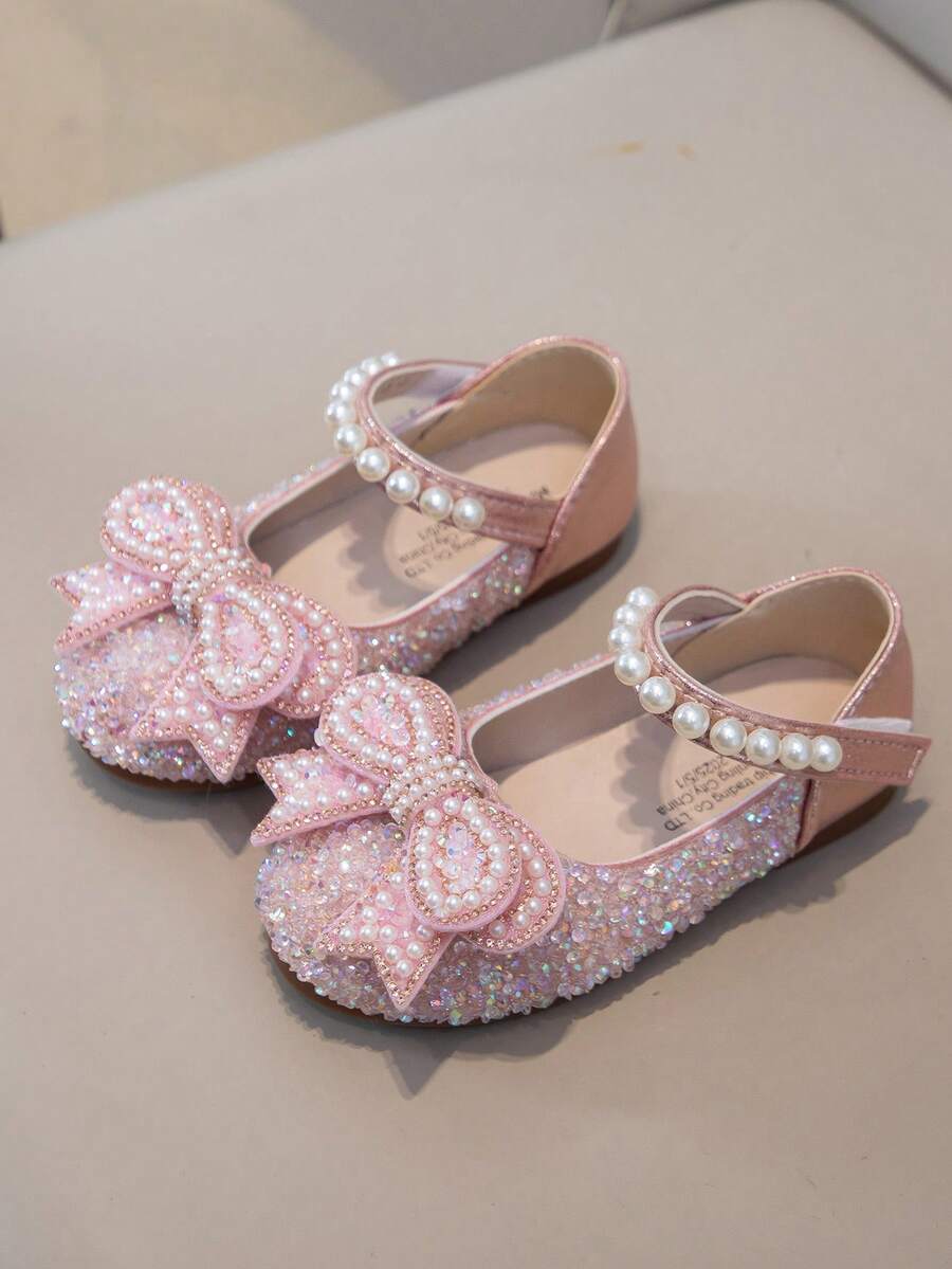 Girls' Flat Shoes Spring Autumn Princess Shoes All Season Rhinestone Shiny Leather Shoes For Baby Girls Party - Pink - View 1