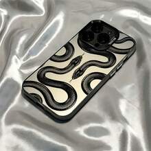 Phone Case - Mysterious Handsome Cool Two Black Snakes Tattoo Graffiti Pattern Phone Case For Iphone 16 15 14 13 12 11 Pro Max X XR XSMAX 8 7 Plus Anti-Fall Matte Back Cover - 透黑 - 查看 1