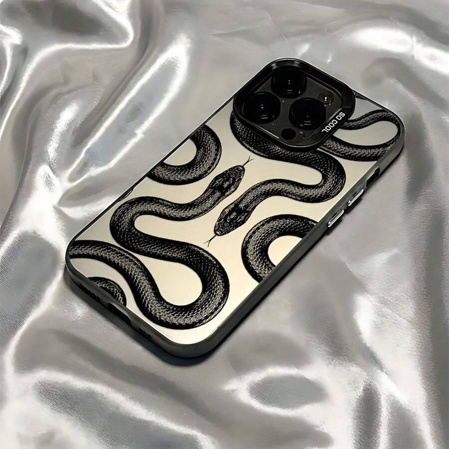Phone Case - Mysterious Handsome Cool Two Black Snakes Tattoo Graffiti Pattern Phone Case For Iphone 16 15 14 13 12 11 Pro Max X XR XSMAX 8 7 Plus Anti-Fall Matte Back Cover - 透黑 - 查看 1