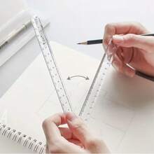 Transparent Acrylic Folding Ruler, 30cm Full Length, 15cm Folded, With Scale Markings And Dot Decoration, Top Round Clip Fixation, Portable Stationery For Student Math Drawing, Geometry Measurement, Planner Line Drawing, Office Supplies, Back To School - Multiple Styles - View 3