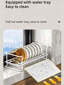 One-Piece White Silent Steel Ball Slide Rail Pull-Out Bowl And Dish Rack, Kitchen Countertop Organizing Cabinet Tableware Storage Rack, Bowl And Dish Draining Rack, Pull-Out Is More Convenient,No-Install Floor-Standing Dish Rack, Kitchen Bowl And Pla - View 7