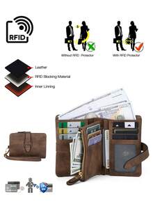 MIYIN 女士便攜復古 RFID 防盜刷三折錢包,可拆卸腕帶,多卡槽、身分證視窗與拉鍊零錢袋 - 彩色 - 查看 6