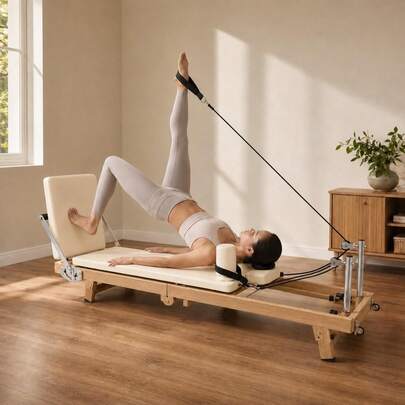 Foldable Pilates Reformer Machine Set For Home Gym Workouts With Jump Board Dual Resistance System Springs Latex Cords Adjustable Foot Bar Core Strength Exercise Equipment