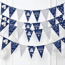 8/16/24 PCS Midnight Blue Star-Shaped Birthday Decorative Flag Set, Silver Sequin Triangular Flag, Featuring Birthday Cake And Balloon Patterns, Suitable For Male Birthday Party Wall Decoration Items - View 6
