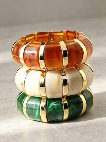 3 peças/1 Peça Pulseiras Elásticas de Acrílico em Formato de Tubo Curvo Colorido, Estilo Boêmio Fashion, Adequadas para Uso Diário de Mulheres - Pulseira elástica - Visão 4
