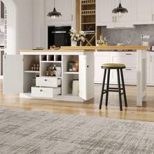 360° Rotating Bar Table With Extendable Top, Kitchen Island Coffee Bar Cabinet With Double Doors, Wine Rack, Adjustable Shelves, Drawers And Open Storage, MDF Dining Bar Furniture For Kitchen Living Room - White - View 8