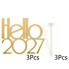 1pc/3pcs/9pcs Gold Hello 2027 Acrylic Cake Toppers, New Year Christmas Party Cake Decorations - Multicolor - View 13
