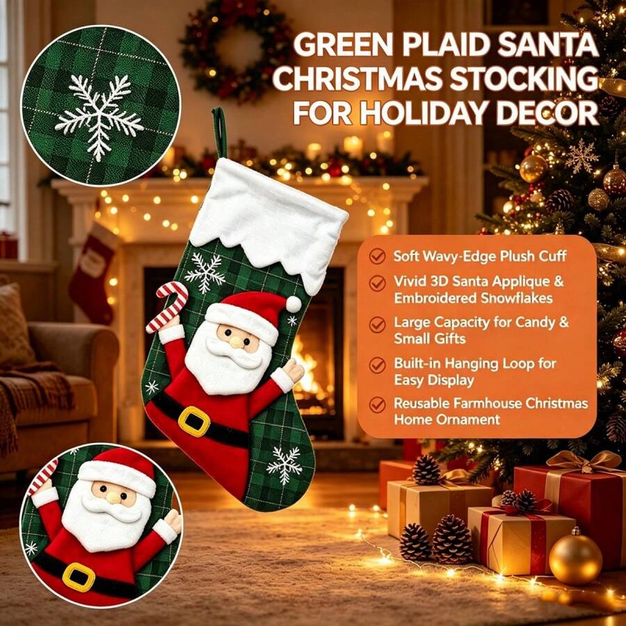 Christmas Stocking Colorful Candy Treat Bag Hanging Decor For Holiday Party - Green - View 1