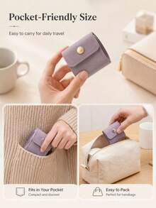 Mini Fiber Leather Jewelry Roll Bag, Multifunctional Closed Earring Necklace Storage Bag, Suitable For Travel, Daily Life, Dormitory, Campus - Multicolor - View 6