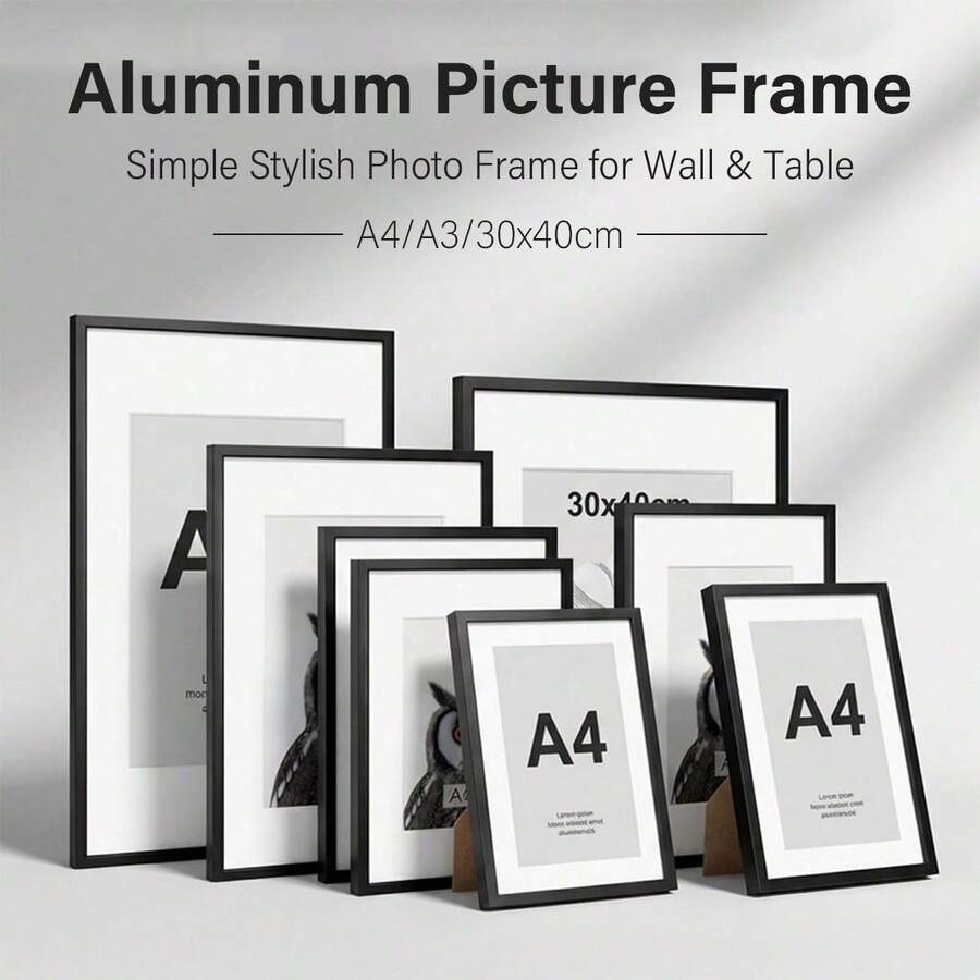 1/3 Set 30x40cm Aluminum Photo Frame, Black Frame, A3 Poster Frame, A4 Certificate Frame, Minimalist Flat Aluminum Frame, Suitable For Wall Hanging Or Desktop Display, Home Living Room Decoration, Wall Hanging Frame, Desktop Decor - Multiple Styles - View 1