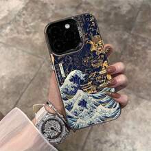 Phone Case - Vintage Wave Pattern Suitable For TPU For Iphone 16 Pro Max Phone Case For Iphone 15 Pro Max/14/16 Plus/15/13P/12/11/X/Xr/Xs Max Durable Anti-Drop Silver, Protective Case High Aesthetic - 透黑 - 查看 5