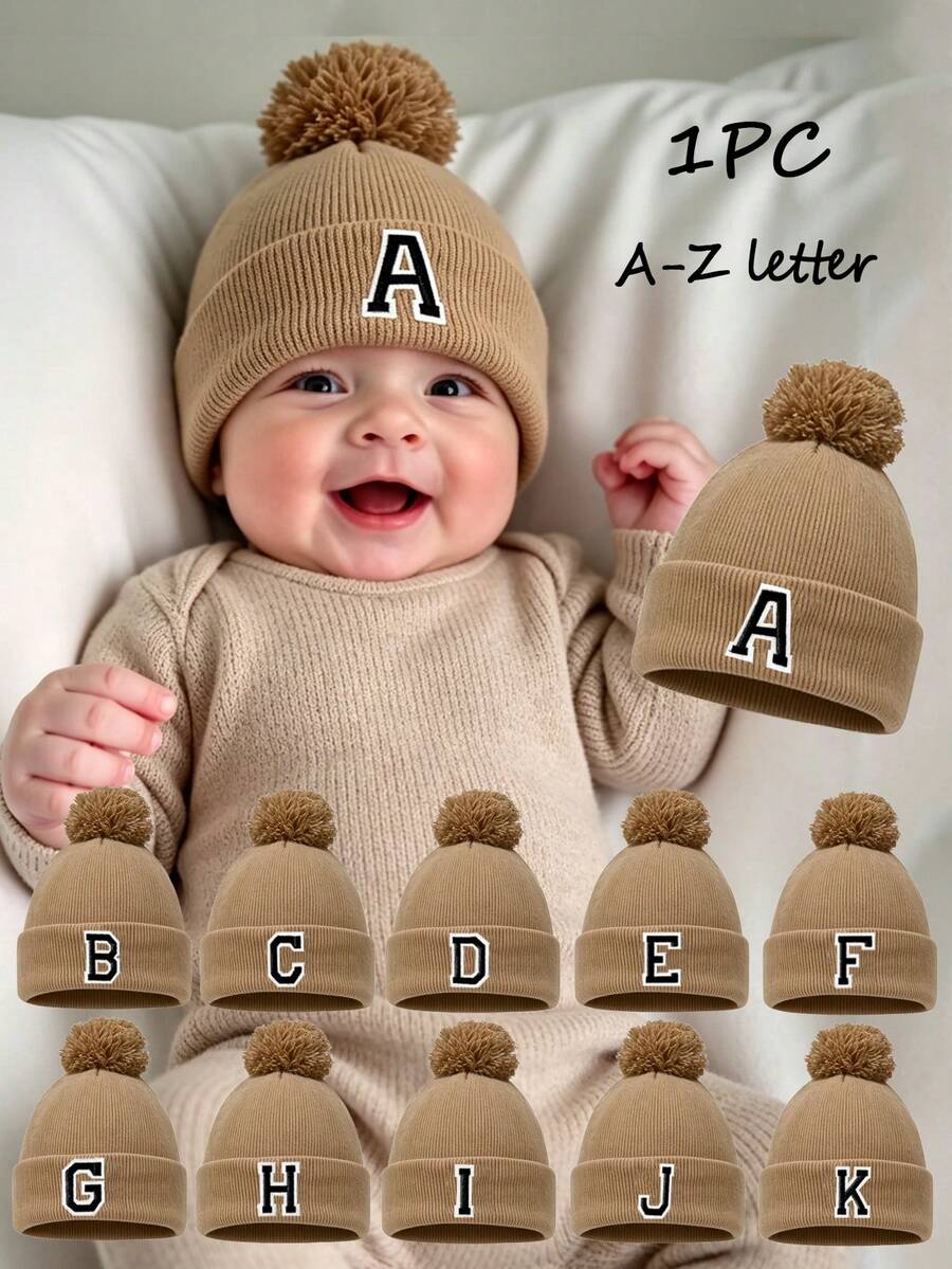 1 Stück gestrickte Mütze mit Pompon, geeignet für Baby Jungen und Mädchen, minimalistischer Stil Winter Strickmütze, geeignet für Outdoor-Aktivitäten und tägliche Pendelstrecken - Khaki - Übersicht 1