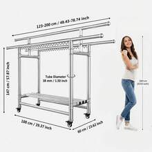 ERUIV Foldable 3-Tier Clothes Drying Rack, Drying Rack For Clothes, Towels And Bedding, Mobile Clothes Rack With Wheels, Space-Saving, Rollable And Easy To Move, With Wind Protection Strips, Ideal For Balcony, Bedroom, Bathroom And Outdoor Areas - 38-tube Folding Three-bar Clothes Hanger - View 2