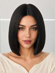 12 Inch Black Middle Part Women's Wig, Fashionable Straight Hair Wig, Natural Style, Elegant And Versatile, Suitable For All Women - Black - View 1
