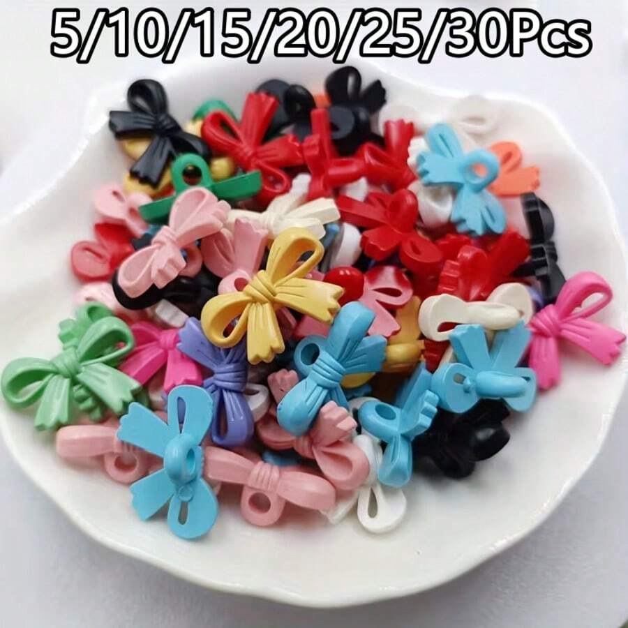 5/10/15/20/25/30Pcs Bow Plastic Buttons, Random Color Asymmetrical Colorful Buttons, Cute Candy Color Buttons, Versatile Decorative Buttons For Sweaters, Coats, Cardigans, Suitable For Handmade DIY, Clothing Sewing, Home Daily Use And Other Multi-Purpose Sewing Supplies