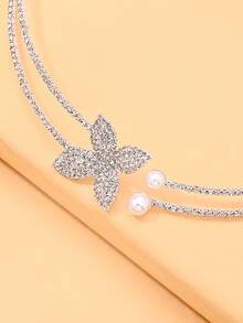 outingfit 1pc New Floral Choker Necklace, Luxury Niche High-End Rhinestone Collarbone Chain, Minimalist Fashion Versatile Daily Accessory - Silver - View 3