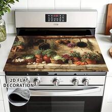 1pc 2D Printed Flat Stove Protector Mat, Rubber Non-Slip Heat-Resistant Stove Cover Pad, Suitable For Induction Cooktop, Glass Stove, Multi-Functional Scratch-Resistant Mat, Best Choice For Oven, Washing Machine, Dryer, Kitchen Decor. - Multicolor - View 9