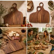 2 Pack Rustic Wooden Cutting Boards With Handle, Decorative Wood Serving Boards For Kitchen Counter Decor, Charcuterie Board For Cheese, Bread, Fruit & Home Dining(15inch*7.1inch/11.8inch*5.9inch) - Redwood - View 5
