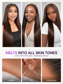 MEGALOOK Dark Brown 13x6 HD Lace Frontal Wigs 100% Human Hair Pre-Plucked Natural Hairline Breathable Cap Part Everywhere 250% Density With Drawstring Beginner Friendly - S4 - View 4