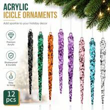 1 Set 12pcs 13cm Shatterproof Acrylic Icicle Christmas Hanging Ornaments, Diamond Refraction Lightweight Tree Decor, Durable Holiday Home Decoration, Multicolor - Multicolor - View 7