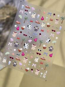 1sheet Beach Series 5D Nail Art Stickers Cute Cartoon Puppy Starfish Coconut Tree Shell Bows Fruits Pattern Nail Decorations Accessories Self Adhesive Embossed Nail Stickers DIY - Multicolor - View 4