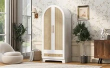 Wardrobe Cabinet With Storage White Wood - Double Door Design - 白色 - 查看 10