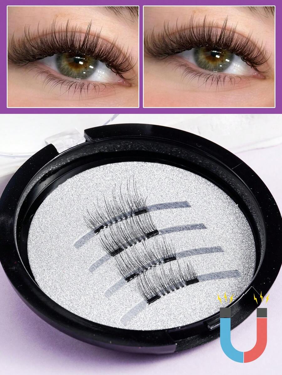 1 Pair Magnetic False Eyelashes, Soft Fur Material, Portable Storage Box - View 1