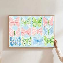 1 pièce Affiche sur canevas papillon aquarelle colorée avec ou sans cadre, ailes de papillon abstraites fantaisistes, style Grandmillennial preppy, impression d'art mural esthétique pour chambre d'adolescente, dortoir, salon, chambre à coucher, décoration de maison moderne - A - Voir 4