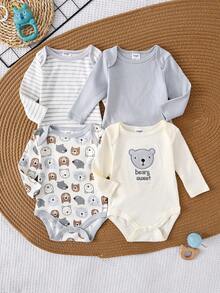 DILAVEL 4‑Piece Baby Boys Long‑Sleeve Romper Set, Soft Skin‑Friendly All‑Season Outdoor Clothes For 0‑12 Months Infants - Multicolor - View 10