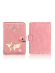 Minimalist Airplane Print Passport Wallet, Snap Button PU Faux Leather Passport Cover, Portable Travel Document Holder For Beach Vacation & School - Multicolor - View 10