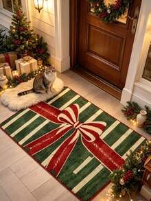 1pc Christmas Bow Doormat, Small Rug, Welcome Mat, Carpet, Floor Mat, Outdoor Doormat, Kitchen Rug, Home Decor, Front Door Mat, Area Rug, Outdoor Mat, Home Decor, Area Carpet, Garden Rug, Washable Carpet - Multicolor - View 2