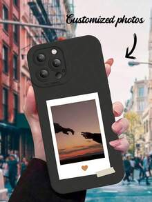 1 pieza Funda de teléfono personalizada de TPU suave a prueba de golpes con diseño de marco de foto personalizado, compatible con Apple, adecuada para mujeres - Negro - Ver 2