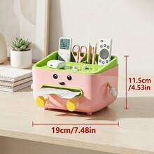Cute Character Multi-Function Desktop Storage Box With Tissue Box And Phone Holder, Can Store Cosmetics, Remote Controls And Office Supplies, Fun Home And Kitchen Decor, Suitable For Home, School And Hotel, Great Gift Idea - Multicolor - View 13
