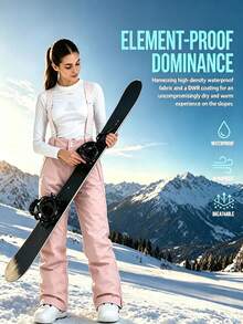 1pc Women's Loose Fit Winter Snowboard Pants, Sporty Style, With Detachable Suspenders Sports Pink - Pink - View 2