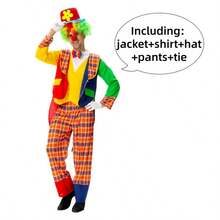 Adult Men's Color Blocking Patchwork Checkered Clown Costume Halloween Circus Carnival Funny Party Role-Playing Cosplay Performance Set - Multicolor - View 9