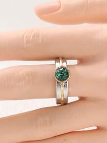 Gmzalx Minimalist Fashion Women's Ring, Inlaid With Green Synthetic Zirconia, Low-Key Niche Accessory, Suitable For Daily Commute Wear - Multicolor - View 5