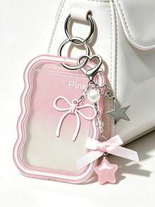 Wavy Lace Transparent Acrylic Card Holder, Shiny Rhinestone Lanyard, Y2K Style, Ins Sweet Pendant Exquisite Bow Heart Resin Pink Star Bag Charm, Card Holder Accessories, Work ID Neck Lanyard, DIY Small Card Storage Case, Fits Idol Photos, Custom Printed Cards, School ID, Access Cards, ID Cards, Work Pass And Metro Access Cards, Student, Fan Gift, Key Chain, Backpack Charm, Back To School Essential (Card Paper Not Included) - Multicolor - View 9