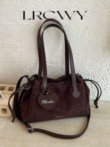 Women's Shoulder Tote Bag, Fashion Matte PU Coffee Color, Large Capacity With Heart Pendant, Suitable For Shopping And Commuting - Coffee - View 3