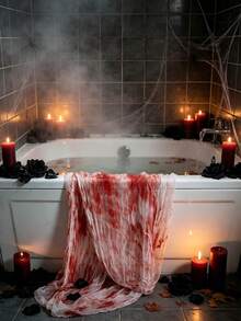 2pcs Red Blood Stained Horror Fabric, Halloween Scary Gauze Cloth, Halloween Horror Fabric - Scary Gauze Blood Stained Horror Cloth, Suitable For Haunted House Halloween Party Yard Wall Doorway Outdoor Decoration Window Doorway Covering Gauze, Table Centerpiece Decoration, Yard Decoration, Horror Atmosphere Background Decoration, Halloween Decoration, Halloween Costume Props, Halloween Gift, Prank Costume - Color - View 10