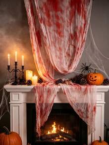 2pcs Red Blood Stained Horror Fabric, Halloween Scary Gauze Cloth, Halloween Horror Fabric - Scary Gauze Blood Stained Horror Cloth, Suitable For Haunted House Halloween Party Yard Wall Doorway Outdoor Decoration Window Doorway Covering Gauze, Table Centerpiece Decoration, Yard Decoration, Horror Atmosphere Background Decoration, Halloween Decoration, Halloween Costume Props, Halloween Gift, Prank Costume - Color - View 2