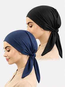 2pcs Women's Elastic Headscarf Hat, Solid Color Tie-Up Headwrap, Hair Protection Cap, Suitable For Daily Use - Multicolor - View 11