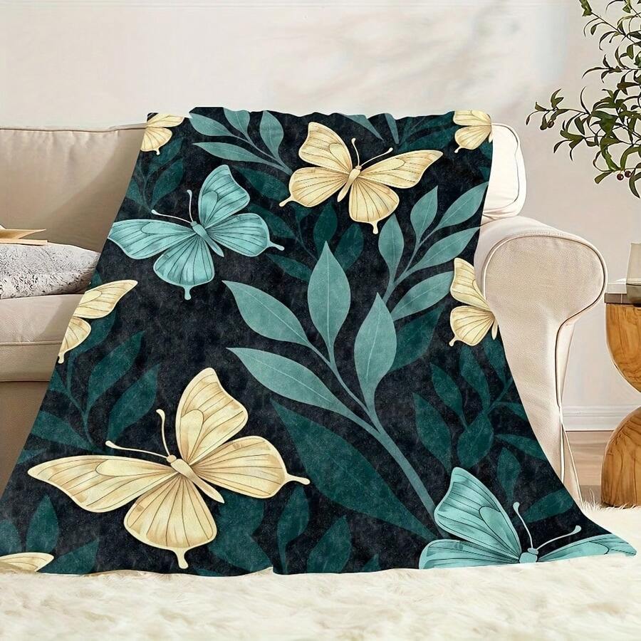 Soft Butterfly Leaf Fleece Throw Luxury Tapestry Style Decorative Throw – Lightweight Travel Essential - Multicolor - View 1