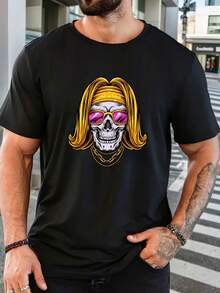 Men's Pure Cotton Short Sleeve T-Shirt Casual Daily Regular Fit Summer Comfortable Basic Top - 黑色 - 查看 1